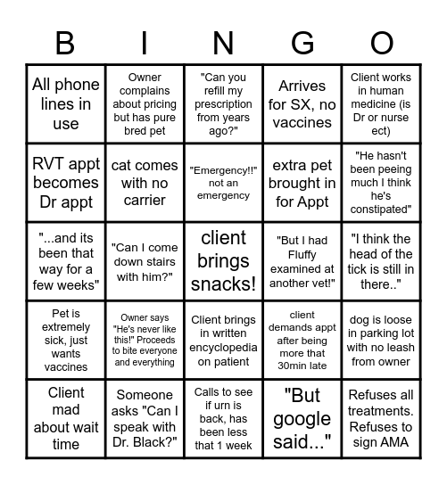 Vets Bingo Card