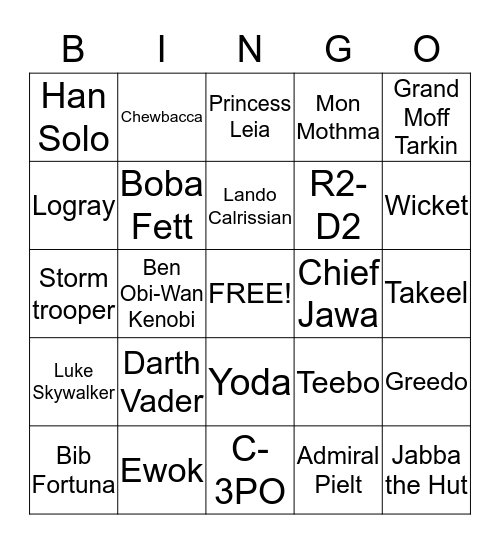 Star Wars Bingo Card