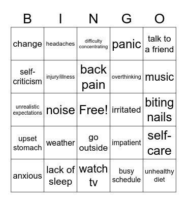 Stress Bingo Card