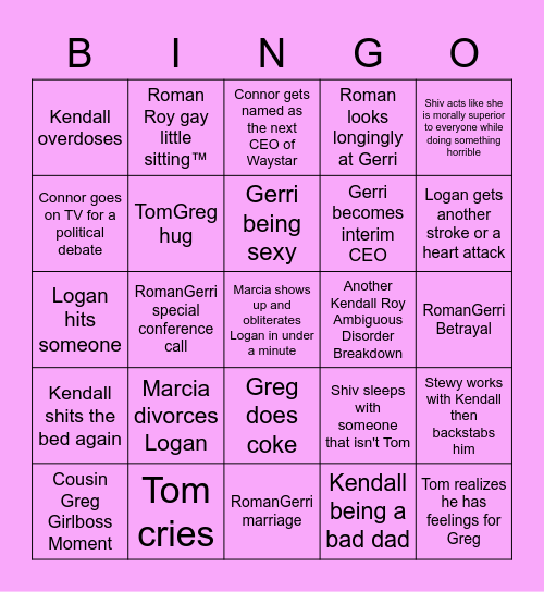 Succession Season 3 Bingo Card