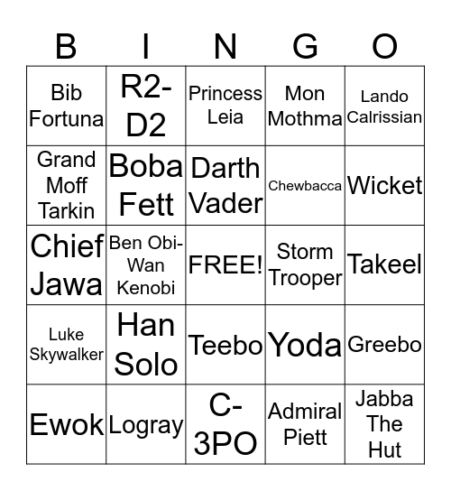 Star Wars Bingo Card