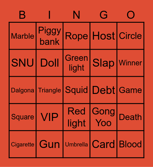 #FASquidGamesAndChill2021 Bingo Card