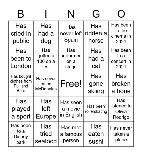 Find someone who has... Bingo Card