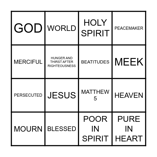 SERMON ON THE MOUNT Bingo Card