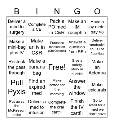 Pharmacy Tech Bingo Card