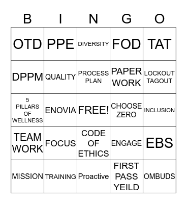 Company Bingo Card