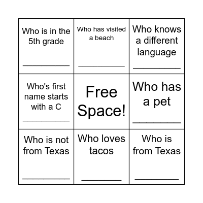 Guess Who? Bingo Card