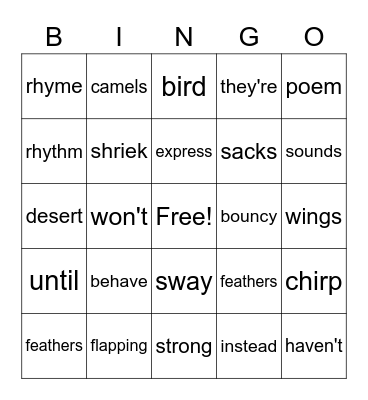 vocabulary words 4/5 Bingo Card