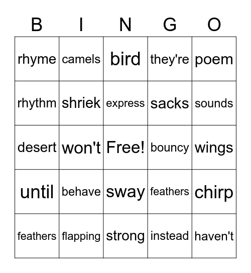 vocabulary words 4/5 Bingo Card