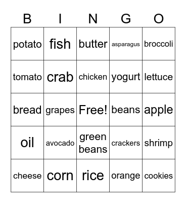 Food Bingo Card