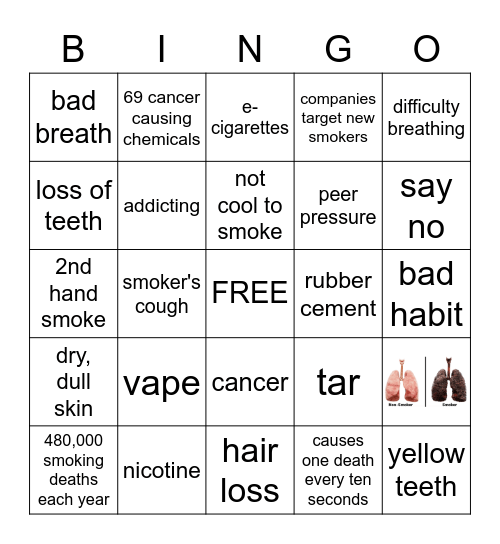 Tobacco Bingo Card
