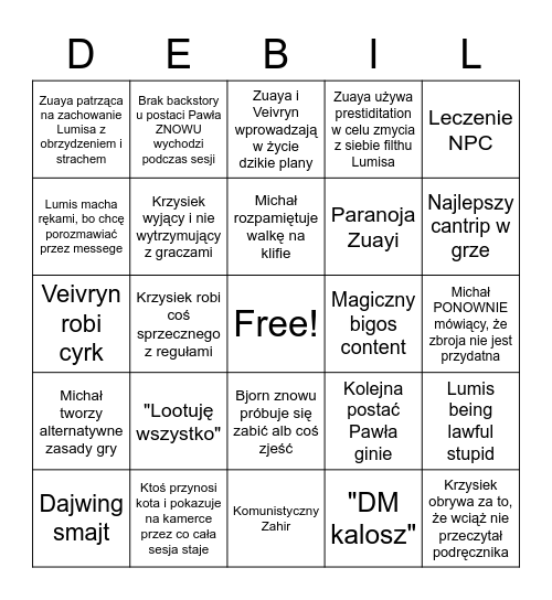 Statystyczna sesja D&D Bingo Card