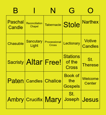 Catholic Church Scavenger Hunt Bingo Card