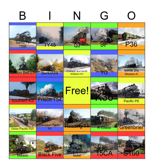 Colorful World of Steam Locomotives Bingo Card