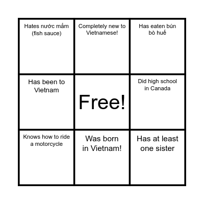 VIE100H1 Bingo Sheet Bingo Card