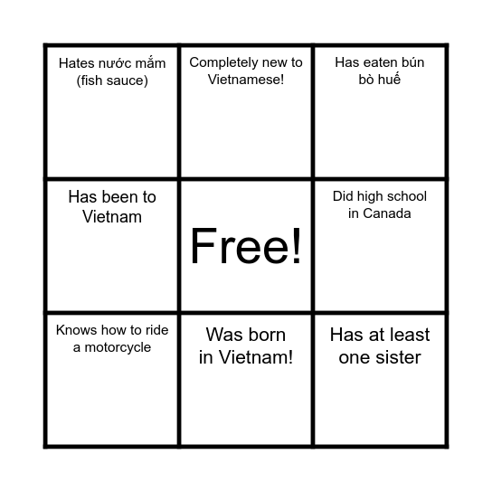 VIE100H1 Bingo Sheet Bingo Card