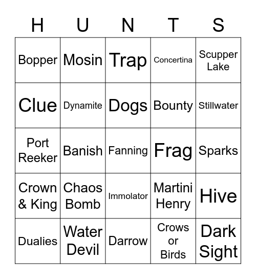Hunt Showdown Bingo Card
