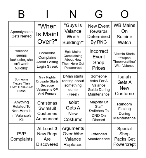 Untitled Bingo Card