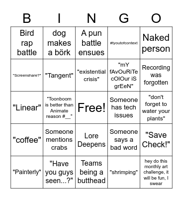 DisuniTy Bingo Card