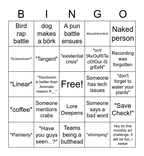 DisuniTy Bingo Card