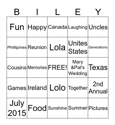 Biley Bingo Card