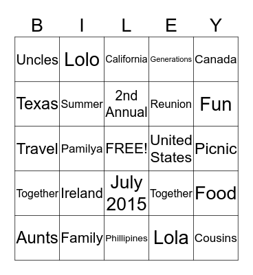 Biley Bingo Card