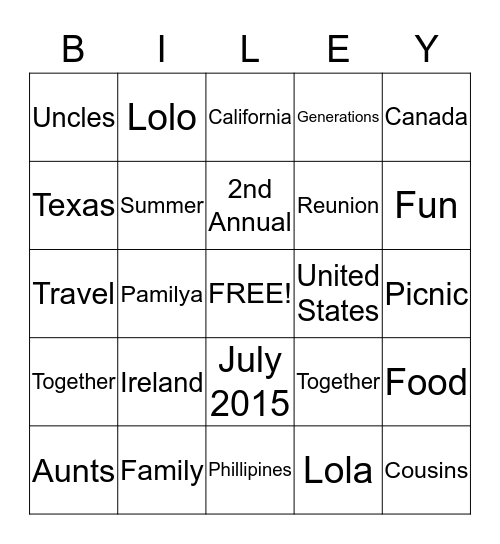 Biley Bingo Card