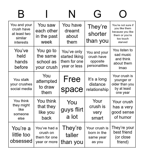 Irl crush bingo 😟 Bingo Card