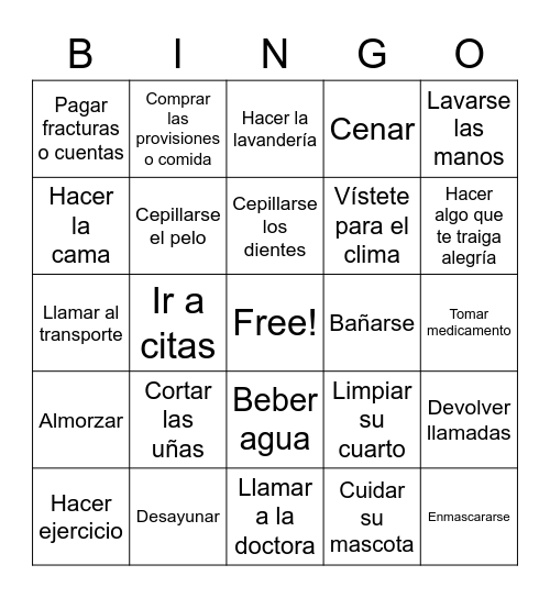 Activities of Daily Living Bingo Card