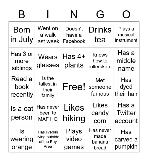 Programs Team Bingo Card