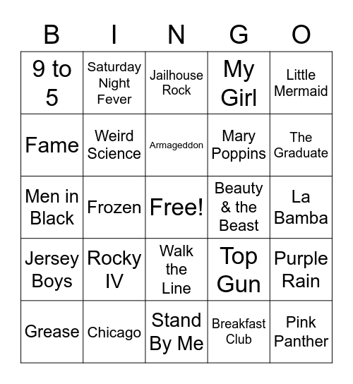 Movie Themes Bingo Card