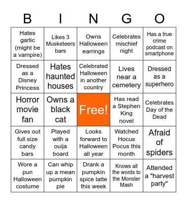 Virtual Halloween Bingo Card