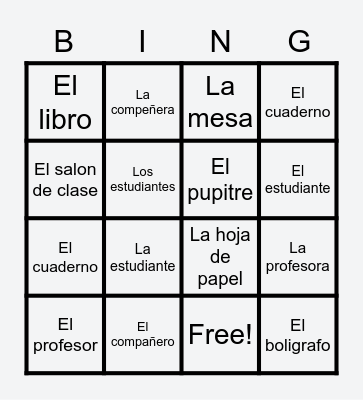 Classroom Bingo Card