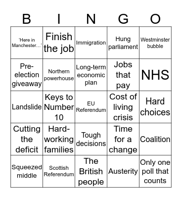 General Election 2015 Bingo! Bingo Card