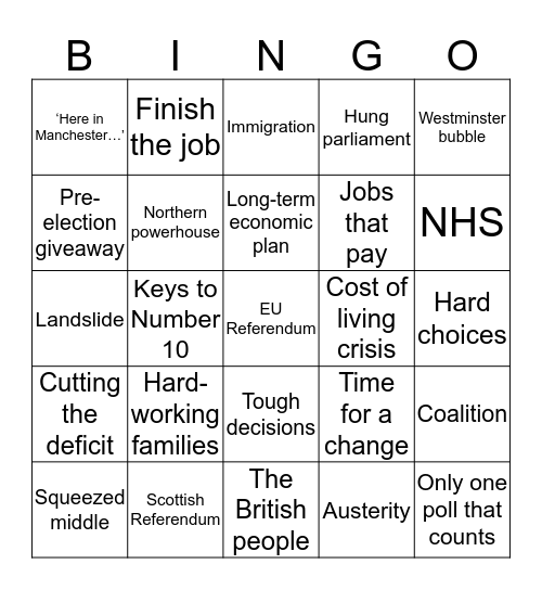 General Election 2015 Bingo! Bingo Card
