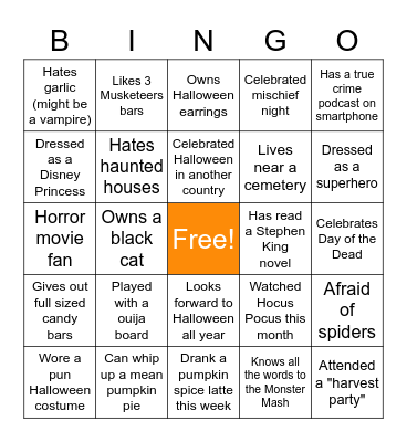 Virtual Halloween Bingo Card