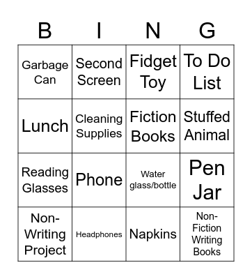 Writer's Desk Bingo Card