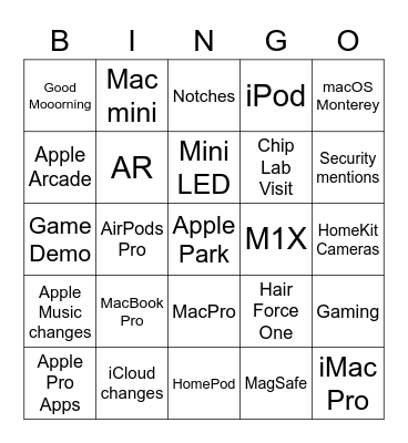 Apple October 2021 Event Bingo Card