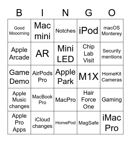 Apple October 2021 Event Bingo Card