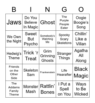 Halloween Music Bingo Card