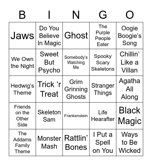 Halloween Music Bingo Card