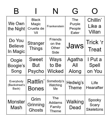Halloween Music Bingo Card