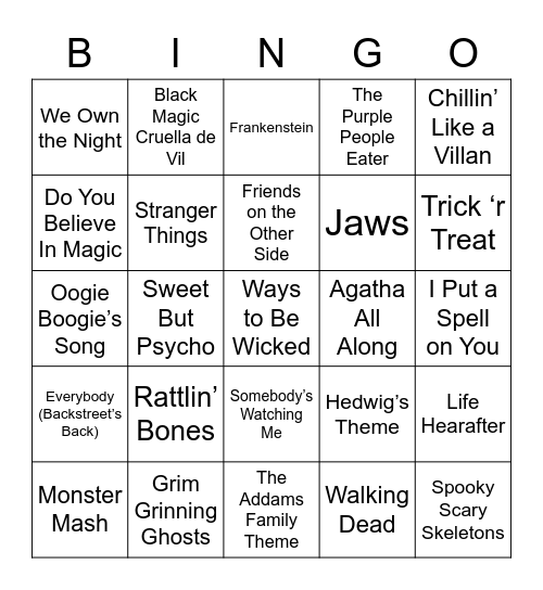 Halloween Music Bingo Card