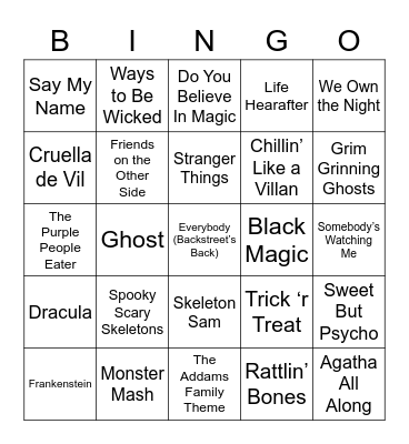 Halloween Music Bingo Card