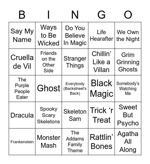 Halloween Music Bingo Card