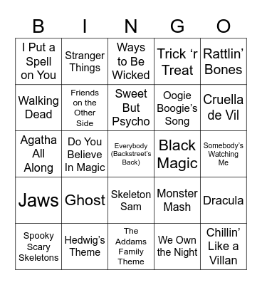 Halloween Music Bingo Card