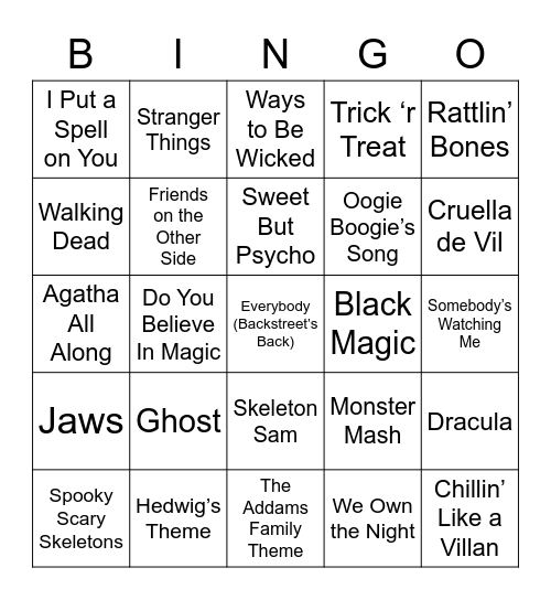 Halloween Music Bingo Card