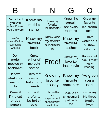 Do you know me? Bingo Card