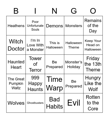 Halloween Music Bingo Card