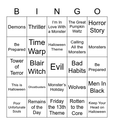 Halloween Music Bingo Card